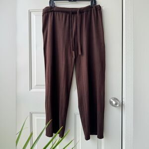 Luxury Brand Chocolate Brown Cashmere Blend Wide Leg Pants Women's Sz L Preppy